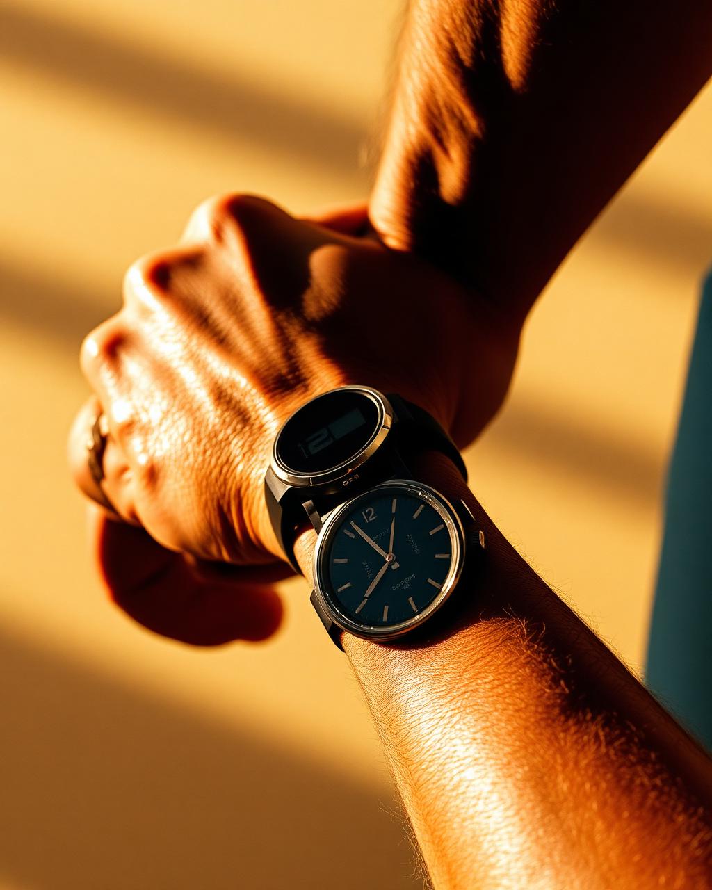 Pulso com smartwatch acompanhando sinais fisiológicos